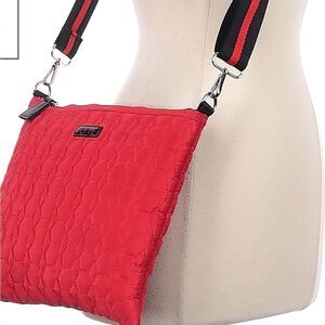 Flyte Nylon Quilted Messenger Crossbody Adjustable Strap Red Bag